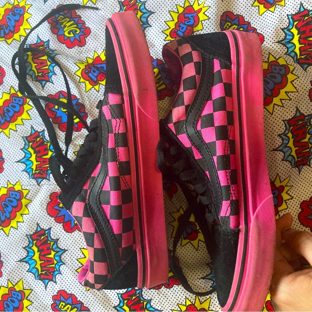 Vans Pink & black checkered sneakers Size 7 Woman